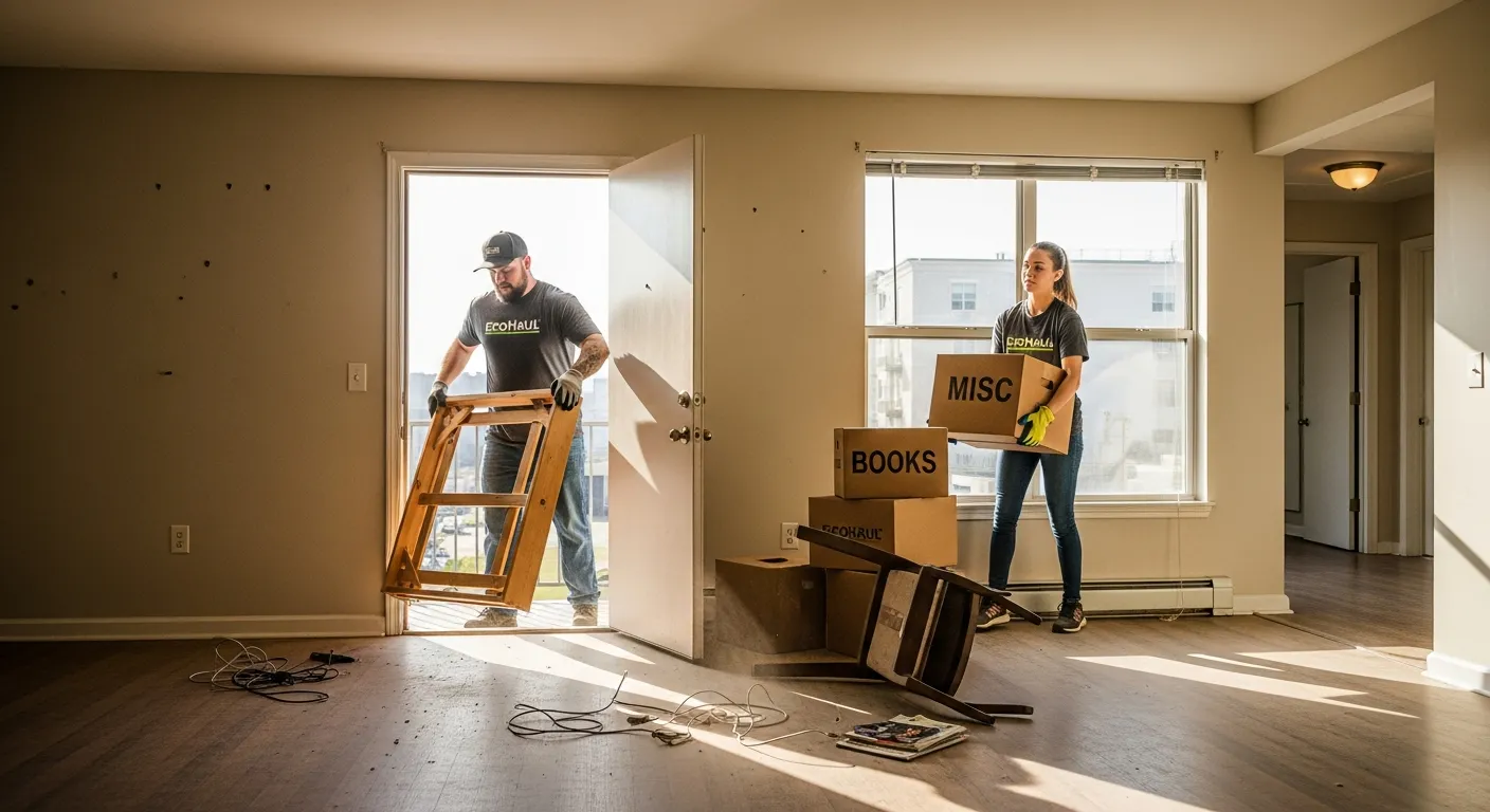 Professional eviction cleanout team removing furniture from rental unit in Orange County