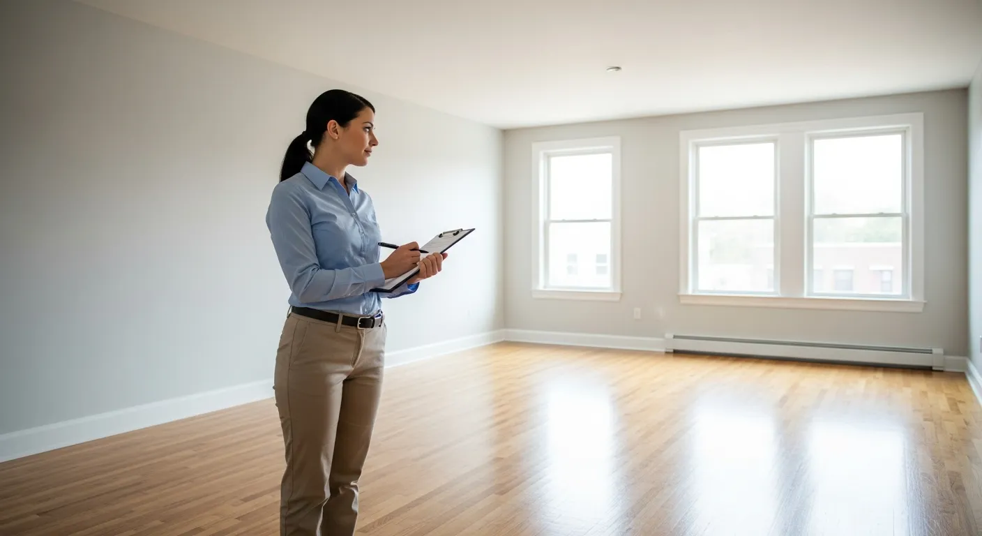 Property manager inspecting freshly cleaned eviction unit ready for new tenants