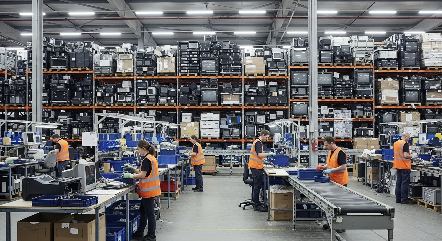 Electronics recycling center processing old TVs and monitors for eco-friendly disposal