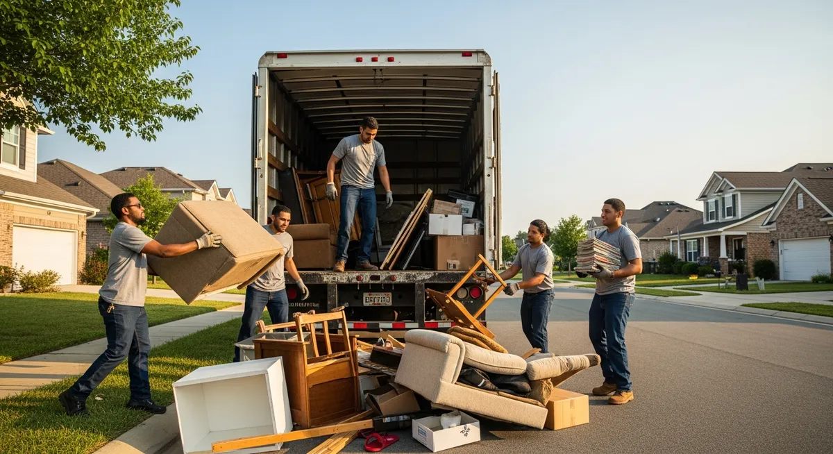Professional junk removal crew cleaning out a foreclosed property in Orange County